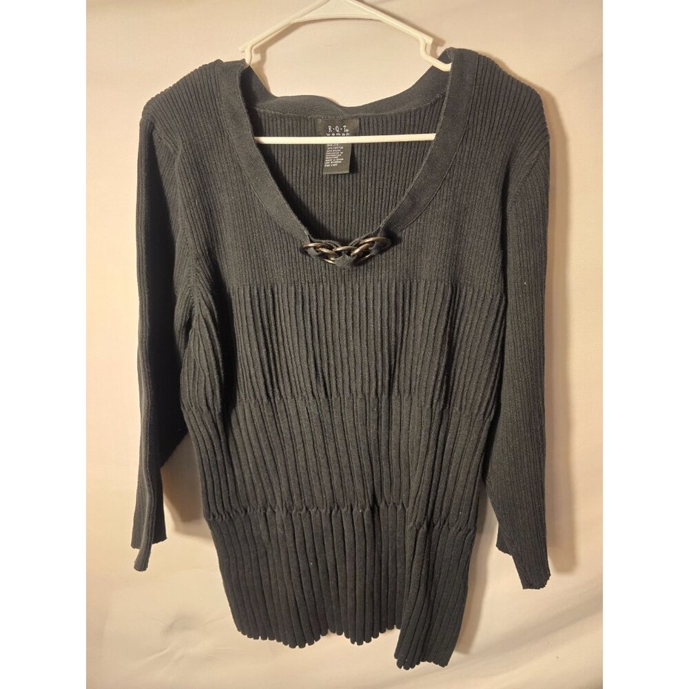 Women’s 3X Plus Black Chunky Sweater Ribbed Metal Accents Goth Emo Witchy Alt